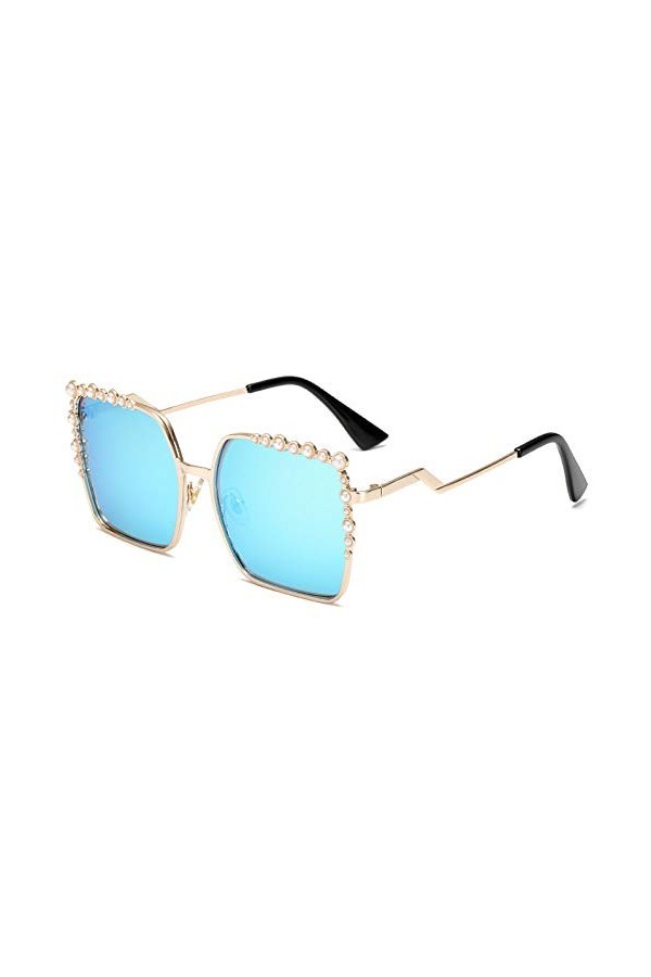 HPIRME Lunettes de soleil carrées perle pour femmes conduite sport dames perle UV400 lunettes de soleil miroir, bleu, taille 