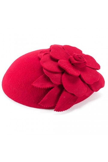 Lawliet Chapeau bibi en laine à fleurs pour femme - Automne et hiver, Rouge, taille unique