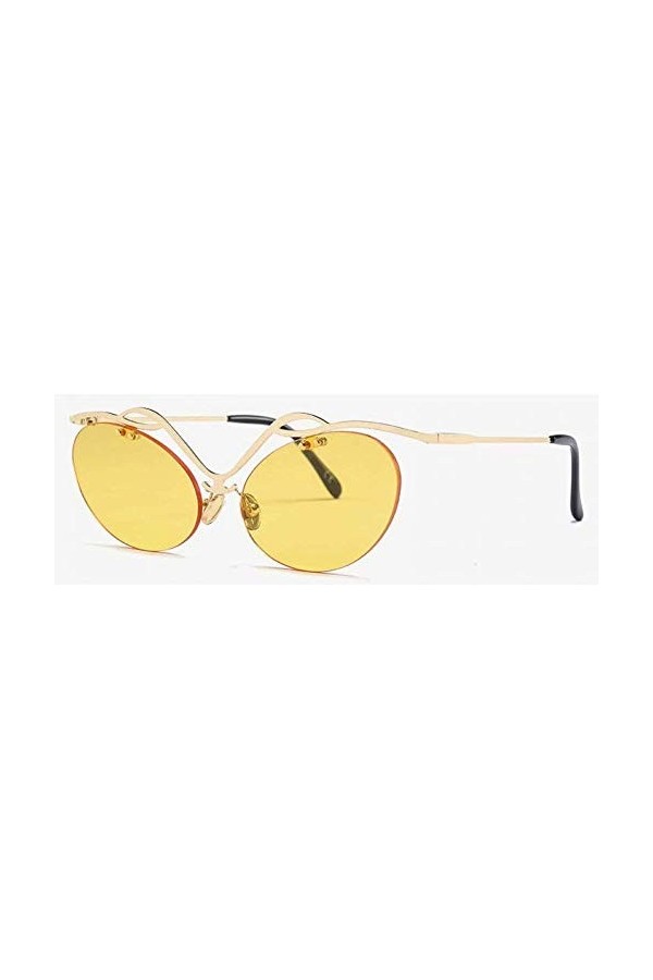 NIUASH Lunettes de Soleil polarisées Mode Lunettes de Soleil de Luxe Cadre Creux Hipster Jaune Lunettes de Soleil Femmes Lune