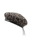 Lanly Béret Basque Français Artiste Léopard Béret Femme Automne Hiver Bonnet Réglable, gris foncé, Taille Unique
