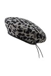 Lanly Béret Basque Français Artiste Léopard Béret Femme Automne Hiver Bonnet Réglable, gris foncé, Taille Unique