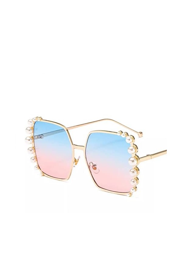 Miyabitors Lunettes de soleil surdimensionnées avec perles incrustées décoratives pour femme - Lunettes de soleil UV400