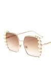Miyabitors Lunettes de soleil surdimensionnées avec perles incrustées décoratives pour femme - Lunettes de soleil UV400