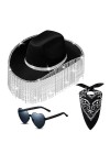 Lunettes de soleil en forme de cœur pour femme + foulard + chapeau de cowboy ensemble carnaval extérieur large bord mariée fe
