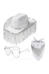 Lunettes de soleil en forme de cœur pour femme + foulard + chapeau de cowboy ensemble carnaval extérieur large bord mariée fe