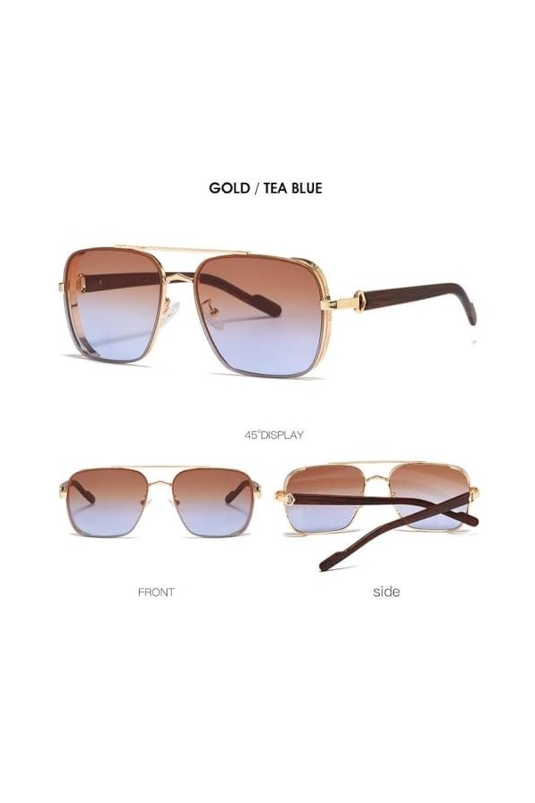 MUTYNE Lunettes de soleil dégradées pour hommes et femmes, lunettes de soleil de luxe en métal à monture surdimensionnée, ble