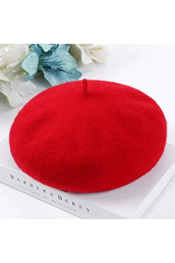 CHUANGOU Bérets Beret Rouge Bonnet Unisexe en Laine Chaud Hiver Automne Béret pour Filles Femmes, Taille unique