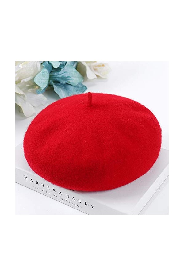 CHUANGOU Bérets Beret Rouge Bonnet Unisexe en Laine Chaud Hiver Automne Béret pour Filles Femmes, Taille unique