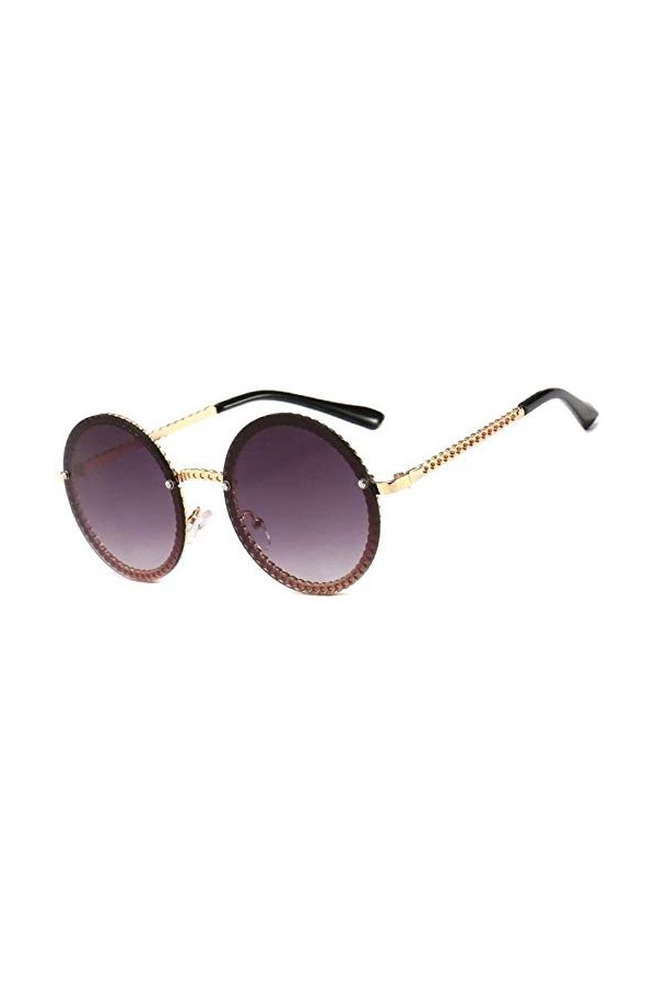 NIUASH Lunettes de Soleil polarisées Vintage Lunettes de Soleil Femmes rétro Lunettes Rondes Rose Jaune lentille métal Cadre 