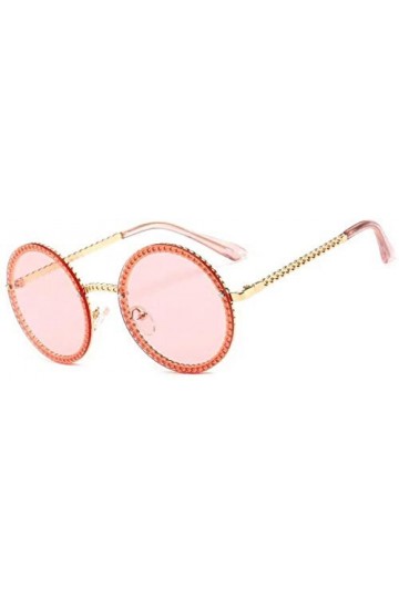 NIUASH Lunettes de Soleil polarisées Vintage Lunettes de Soleil Femmes rétro Lunettes Rondes Rose Jaune lentille métal Cadre 