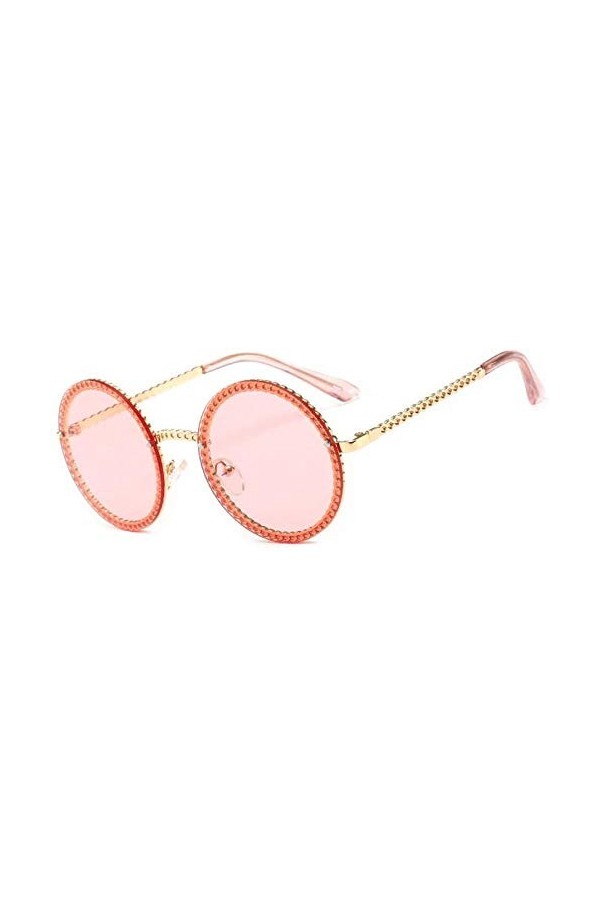 NIUASH Lunettes de Soleil polarisées Vintage Lunettes de Soleil Femmes rétro Lunettes Rondes Rose Jaune lentille métal Cadre 