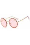 NIUASH Lunettes de Soleil polarisées Vintage Lunettes de Soleil Femmes rétro Lunettes Rondes Rose Jaune lentille métal Cadre 