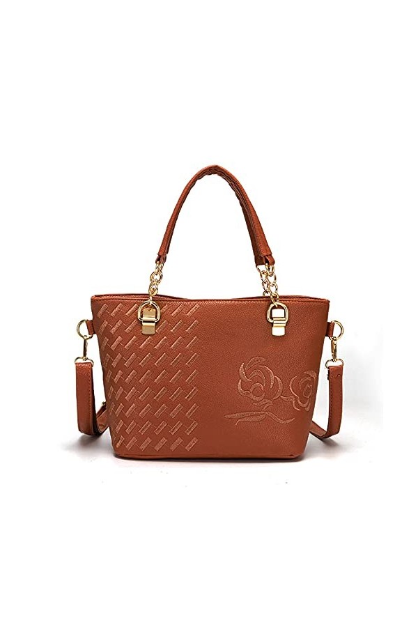 FANDARE Élégant Femme Sac a Main Broderie Sacs Cabas Bandoulieres Cuir PU Imperméable Sacoche Cartable pour Achats Fête Voyag