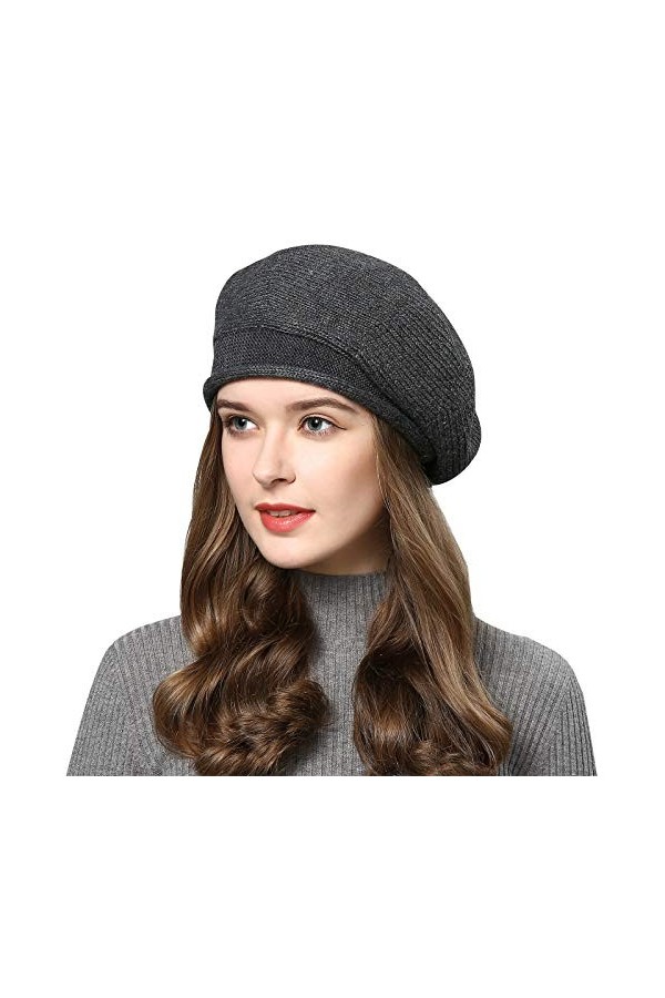 Superora Femme Bonnet Béret Chapeau Vintage Classique Élégant Français Automne Hiver, Noir, 55-58
