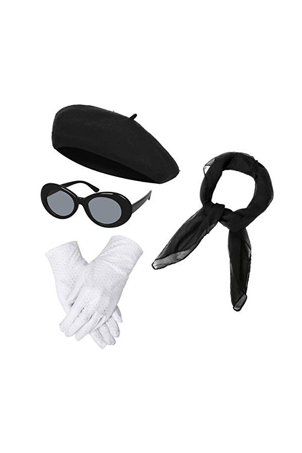 NUWIND Chapeau Béret Français Classique Vintage, Casquettes de Laine Casquettes, Écharpe en Mousseline de Soie, Gants, Lunett