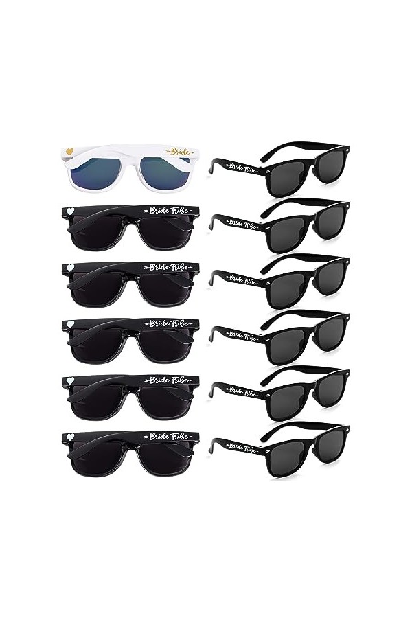 Dwenarry Lot de 12 paires de lunettes de soleil rétro en de forme carrée pour enterrement de vie de jeune fille, Lunettes de 