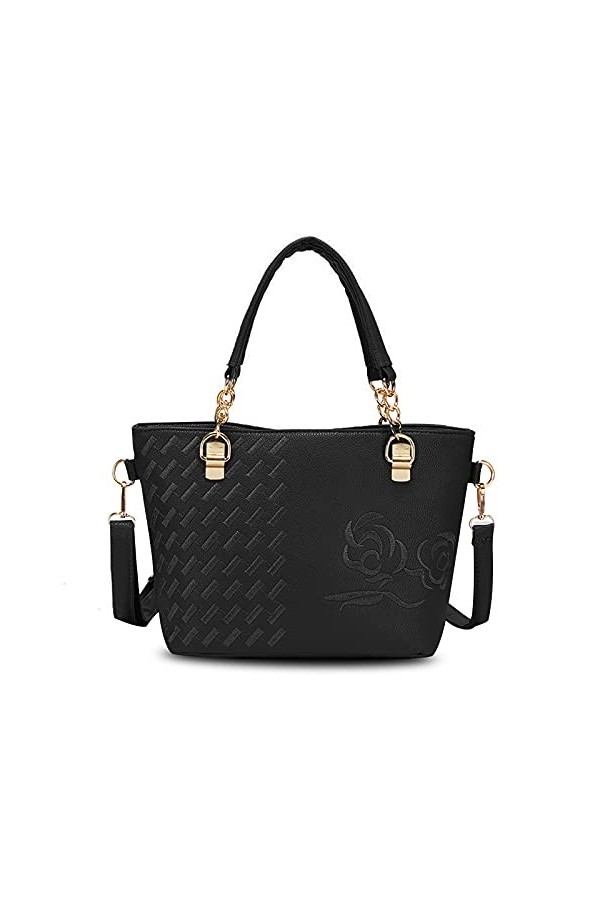 FANDARE Élégant Femme Sac a Main Broderie Sacs Cabas Bandoulieres Cuir PU Imperméable Sacoche Cartable pour Achats Fête Voyag