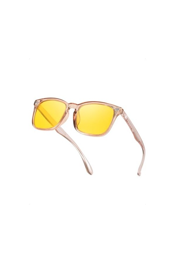 LVIOE Lunettes de conduite de nuit pour femme, verres jaunes polarisés anti-reflets, lunettes classiques avec protection UV, 
