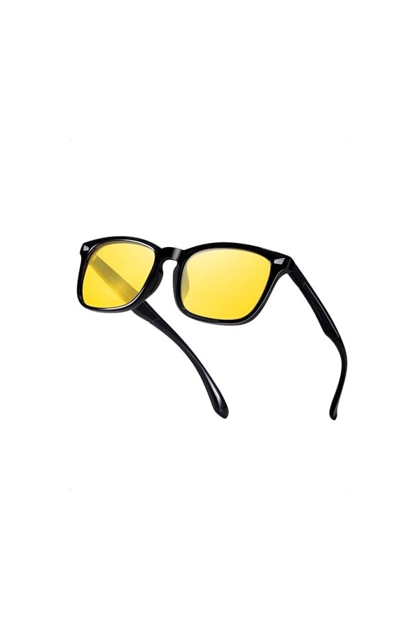 LVIOE Lunettes de conduite de nuit pour femme, verres jaunes polarisés anti-reflets, lunettes classiques avec protection UV, 