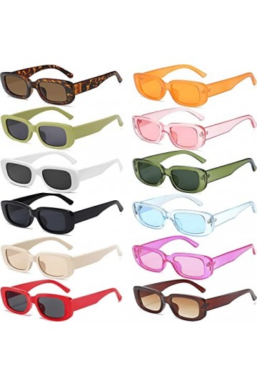 Lot de 12 paires de lunettes de soleil rectangulaires à monture carrée rétro Y2K Esthétique début des années 2000 tendance po
