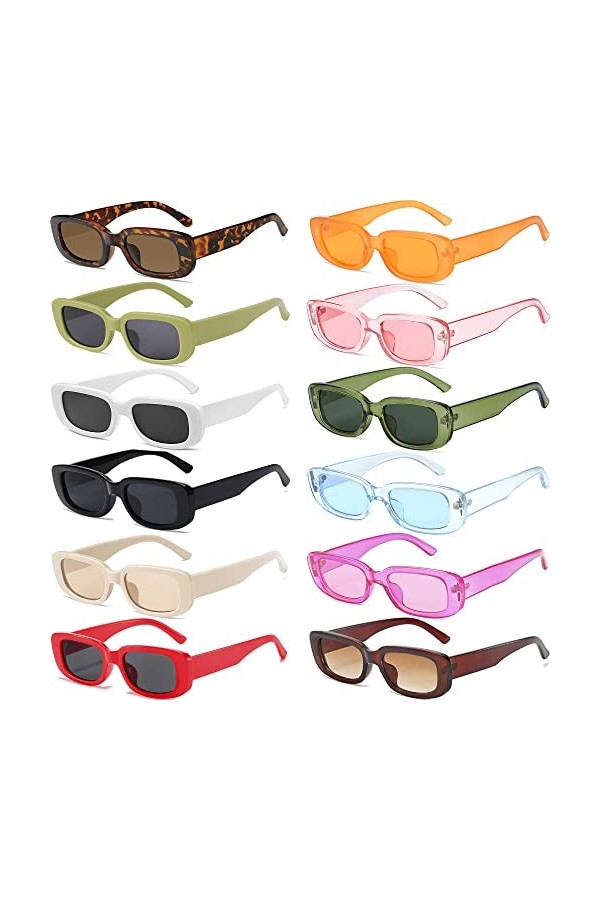 Lot de 12 paires de lunettes de soleil rectangulaires à monture carrée rétro Y2K Esthétique début des années 2000 tendance po