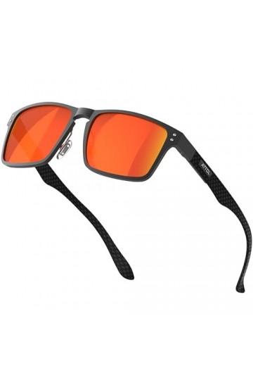 ATTCL Lunettes de soleil polarisées classiques pour homme avec cadre rectangulaire en métal et branches en fibre de carbone, 