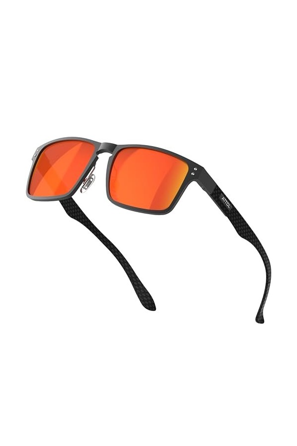 ATTCL Lunettes de soleil polarisées classiques pour homme avec cadre rectangulaire en métal et branches en fibre de carbone, 