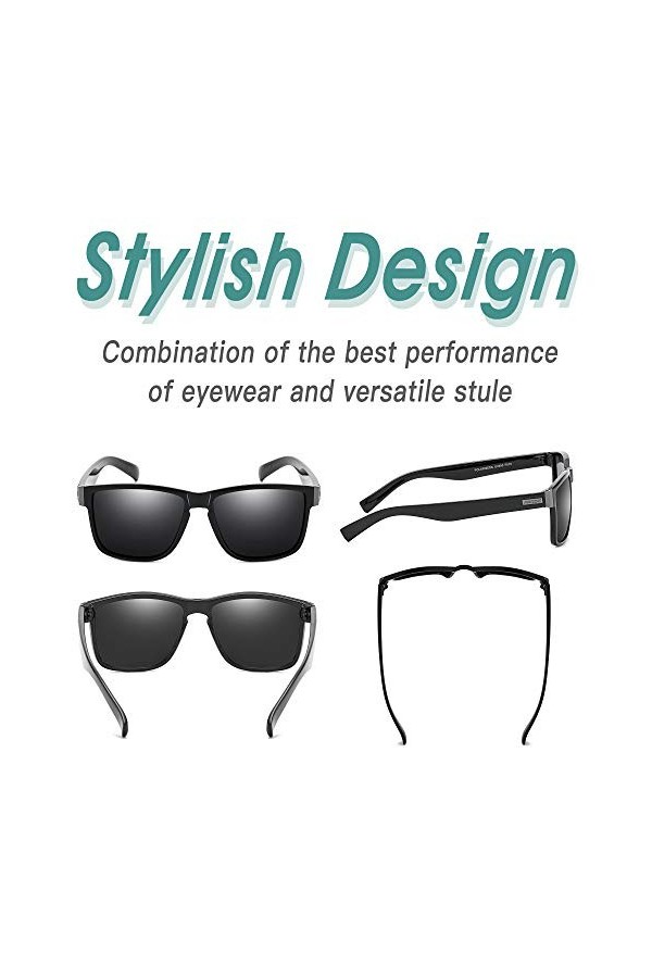 FRROS Lunettes de soleil polarisées pour hommes et femmes Conduite de pêche 100 % protection UV Modèle 518, Noir