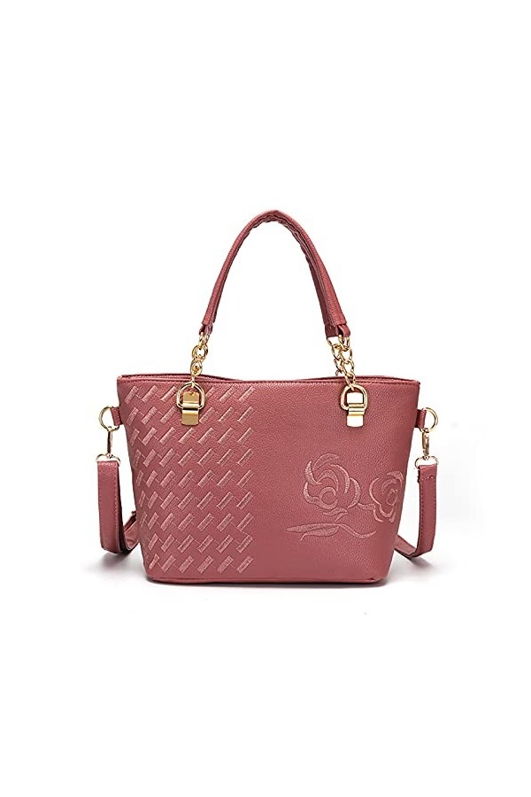 FANDARE Élégant Femme Sac a Main Broderie Sacs Cabas Bandoulieres Cuir PU Imperméable Sacoche Cartable pour Achats Fête Voyag