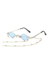 HCHES Femmes Hommes Lunettes de Soleil Monture en Métal en Forme de Diamant avec Chaîne Lunettes de Soleil UV400, C7 ARGENT B