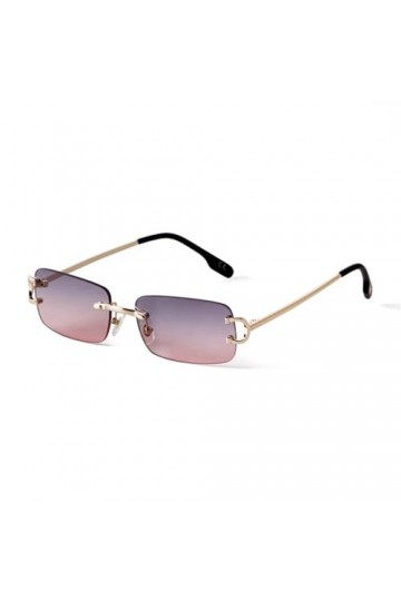 HPIRME Lunettes de soleil rectangulaires sans monture pour hommes, lunettes de soleil carrées en métal pour femmes, verres dé