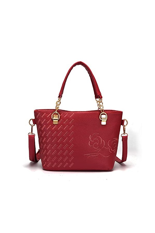 FANDARE Élégant Femme Sac a Main Broderie Sacs Cabas Bandoulieres Cuir PU Imperméable Sacoche Cartable pour Achats Fête Voyag