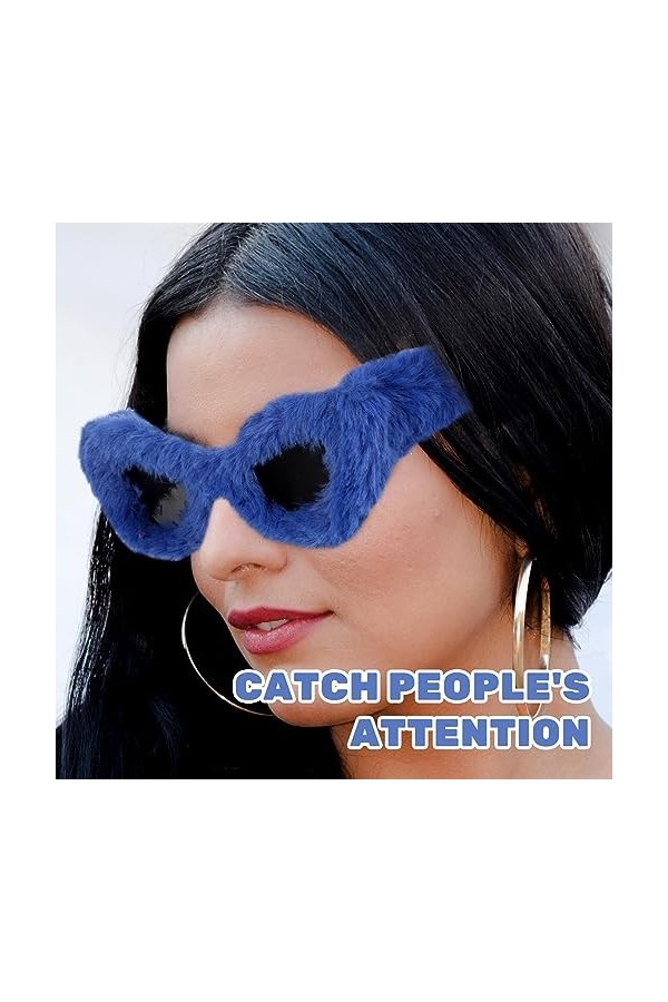 Abaodam 6 Pièces Lunettes En Peluche Lunettes De Soleil Mascarade Dames Lunettes De Soleil Oeil De Chat Lunettes De Soleil à 