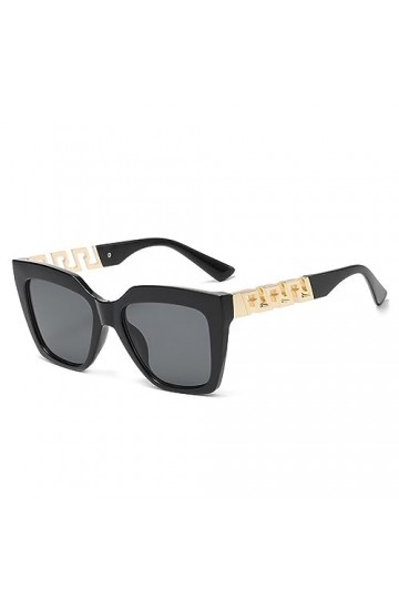 HCHES Cat Eye femmes lunettes de soleil chaîne Vintage carré lunettes de soleil femme rétro lunettes, C1 noir brillant, taill