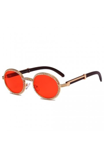 Lunettes de Soleil Vintage Petits Diamants Ronds Hommes Femmes Nuances de Strass Colorées UV400,Or Diamant Rouge,Taille Uniqu