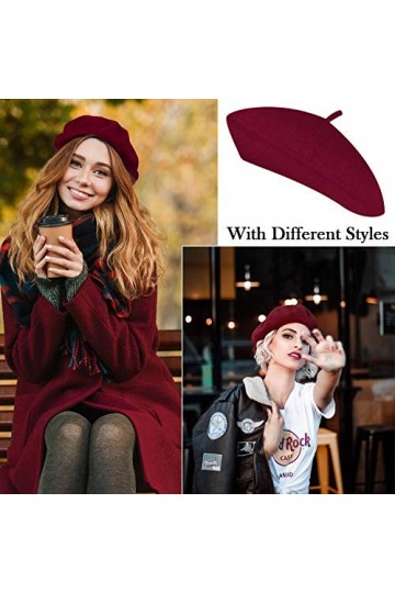 Ensembles de 4 Bonnet Béret Français pour Femme Bonnet Béret en Laine avec Écharpe de Cou en Satin Carré 19,7 x 19,7 Pouces É