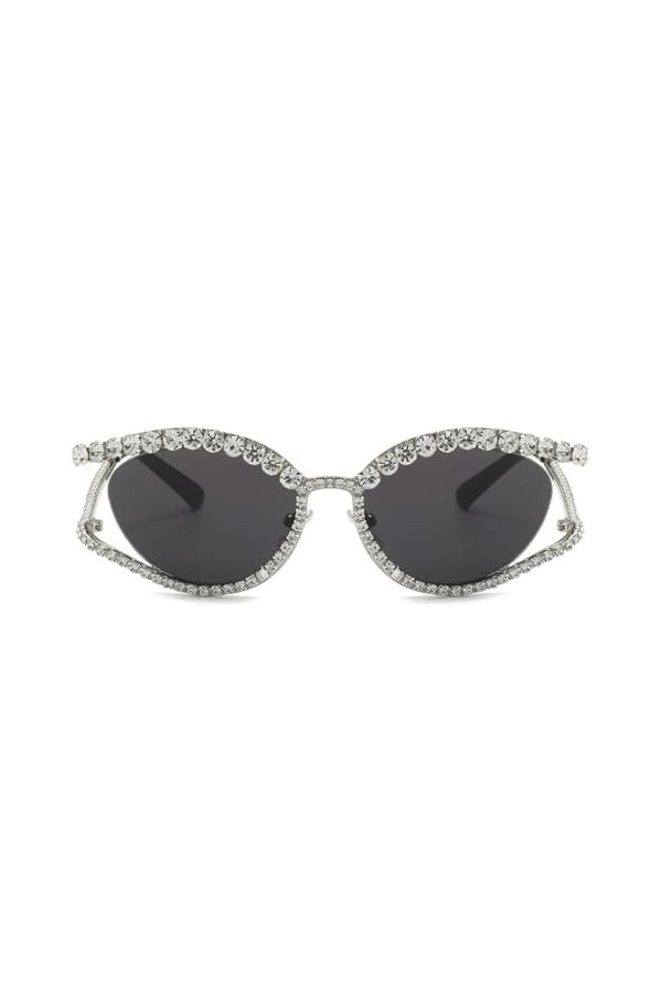 MUTYNE Lunettes de Soleil Oeil de Chat Cristal Diamant Femmes Mode Luxe Creux Monture en Métal Lunettes de Soleil Vintage Nua