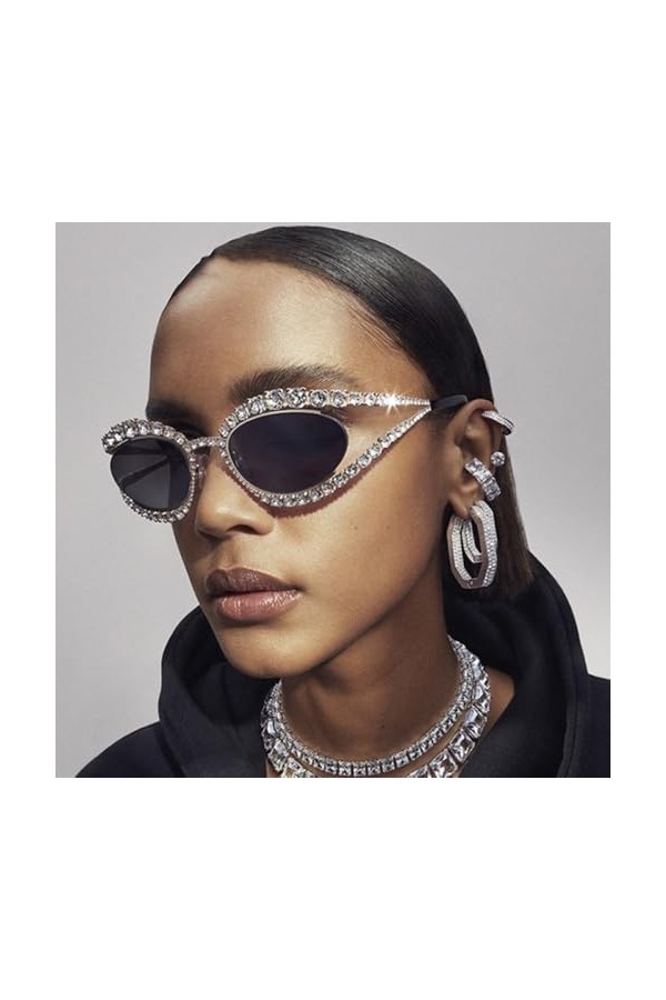 MUTYNE Lunettes de Soleil Oeil de Chat Cristal Diamant Femmes Mode Luxe Creux Monture en Métal Lunettes de Soleil Vintage Nua