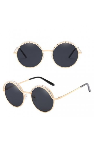 HPIRME Lunettes de Soleil Rondes Perles Femmes Lunettes Miroir Femme Dames,2,Taille Unique