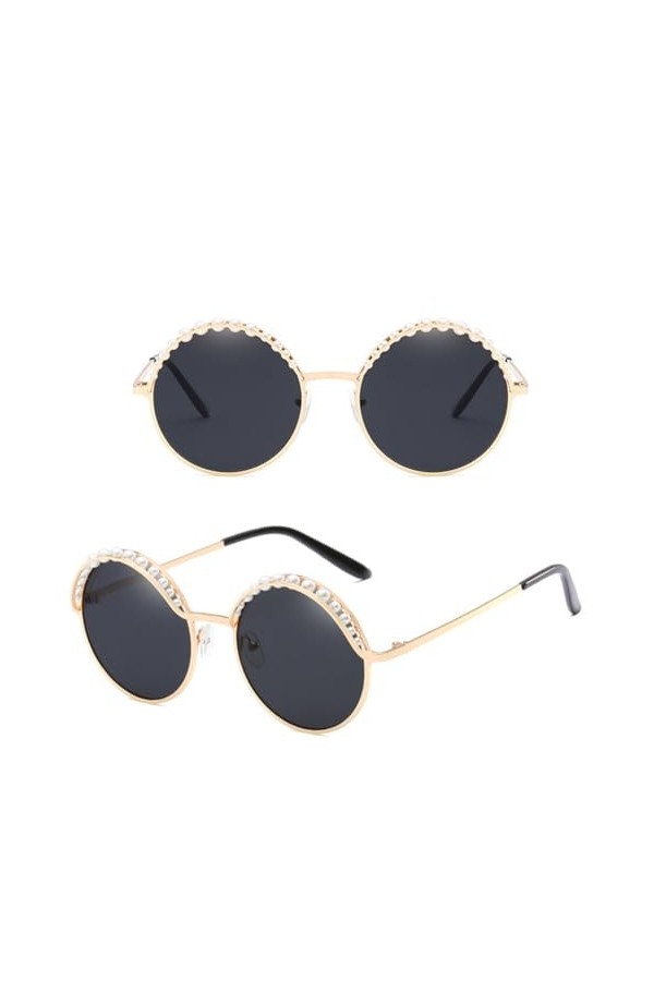 HPIRME Lunettes de Soleil Rondes Perles Femmes Lunettes Miroir Femme Dames,2,Taille Unique