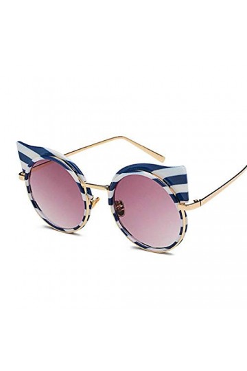 NIUASH Lunettes de Soleil polarisées Rayures Cat Eye Lunettes de Soleil Rondes Lunettes de Soleil Femmes Cadre en métal Vinta