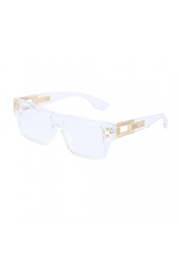 Lunettes de Soleil carrées rétro pour Hommes Lunettes de Soleil Creuses en métal Femme, Transparent Clair, Taille Unique