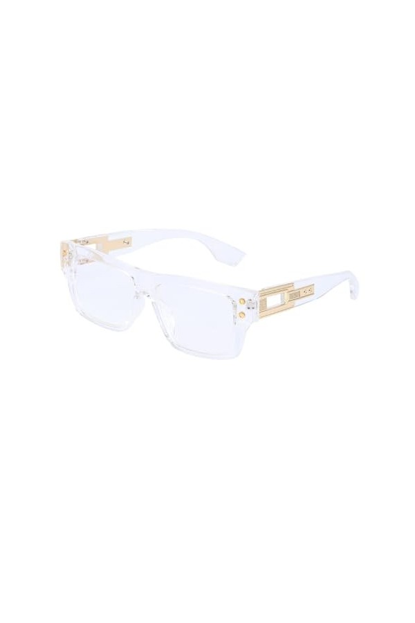 Lunettes de Soleil carrées rétro pour Hommes Lunettes de Soleil Creuses en métal Femme, Transparent Clair, Taille Unique