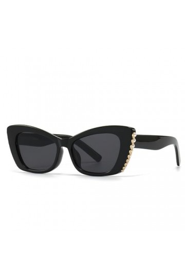 HPIRME Lunettes de soleil œil de chat avec perles vintage pour femmes et hommes, style punk blanc, nuances dextérieur, noir 