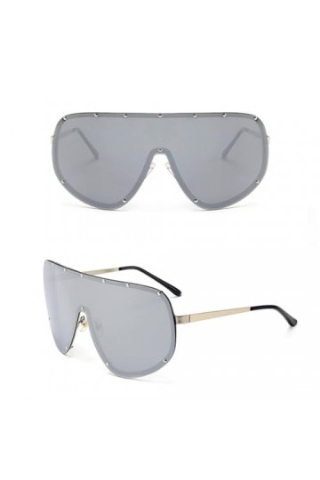 HCHES Lunettes de soleil sans monture surdimensionnées femmes hommes une pièce lentille visière coupe-vent noir grandes lunet