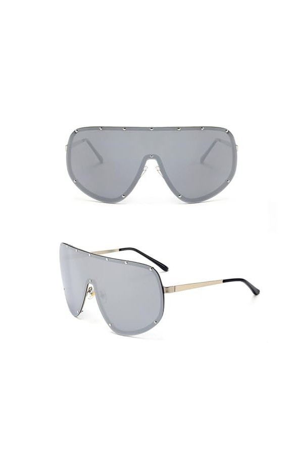 HCHES Lunettes de soleil sans monture surdimensionnées femmes hommes une pièce lentille visière coupe-vent noir grandes lunet