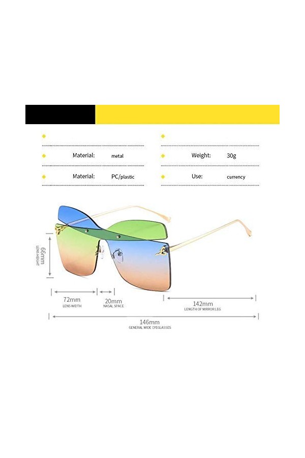 NIUASH Lunettes de Soleil polarisées Lunettes de Soleil surdimensionnées Femmes sans Monture carrées Femmes Hommes Lunettes d
