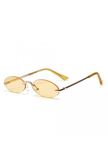 Lunette De Soleil Homme sans Cadre Rétro Petites Lunettes De Soleil Ovales Femmes Unisexe Lunettes en Métal Clair Rose Lentil