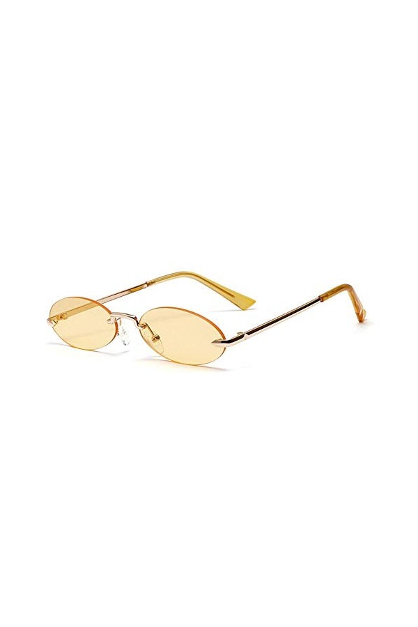 Lunette De Soleil Homme sans Cadre Rétro Petites Lunettes De Soleil Ovales Femmes Unisexe Lunettes en Métal Clair Rose Lentil