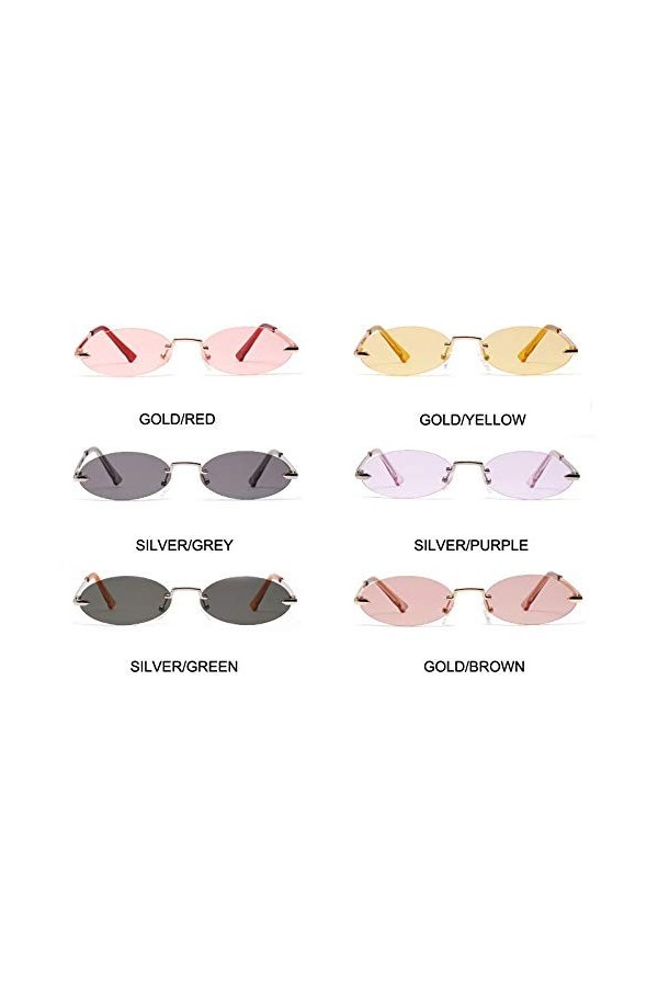 Lunette De Soleil Homme sans Cadre Rétro Petites Lunettes De Soleil Ovales Femmes Unisexe Lunettes en Métal Clair Rose Lentil